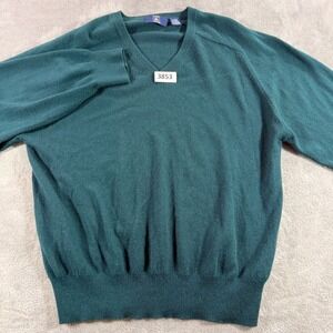 Hunt Club Sweater Men Large Green 100% Cashmere V-Neck Raglan Long Sleeve 724542